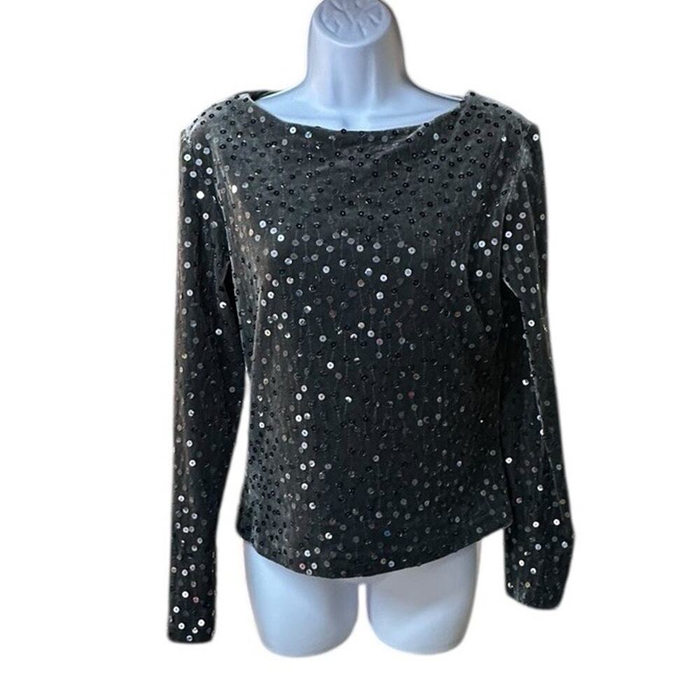 Cache Dark Gray Sequin Top Party Glam Holiday Sparkle Y2K Large USA
